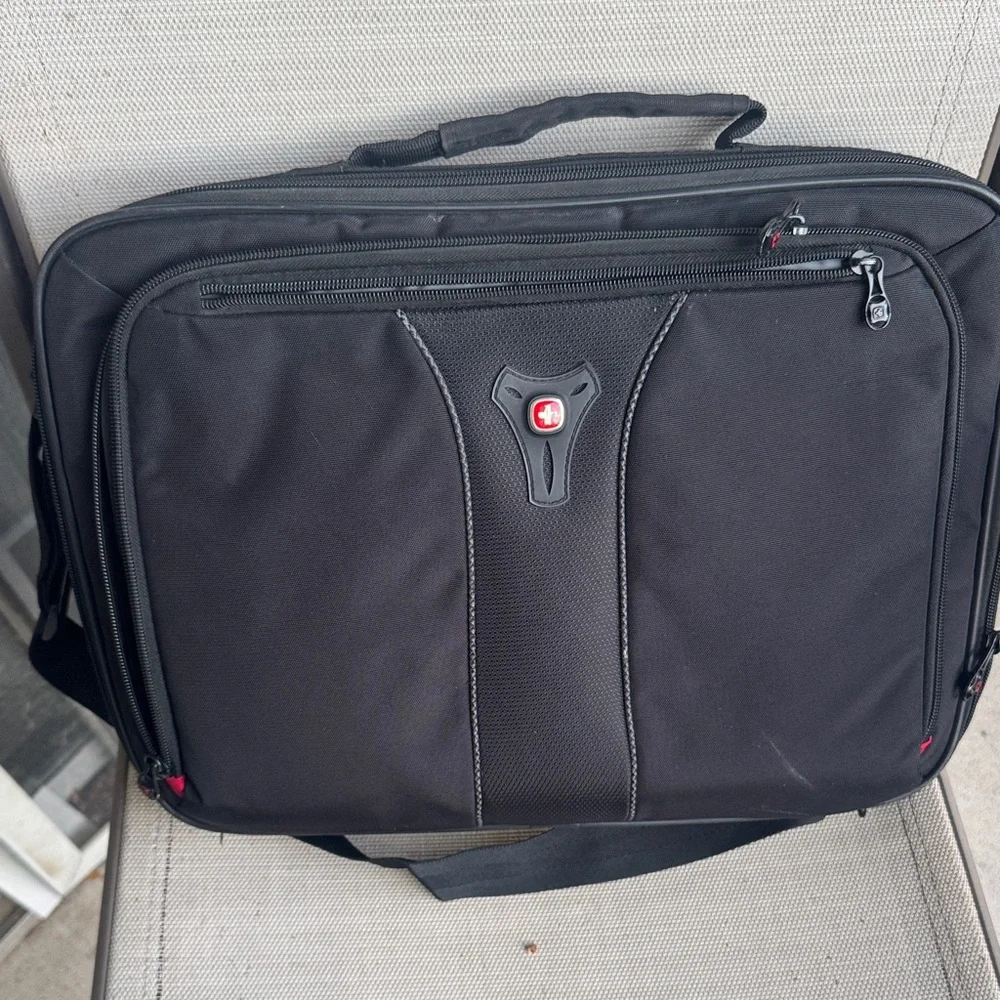 SwissGear Black Laptop Briefcase with Red Accent Logo